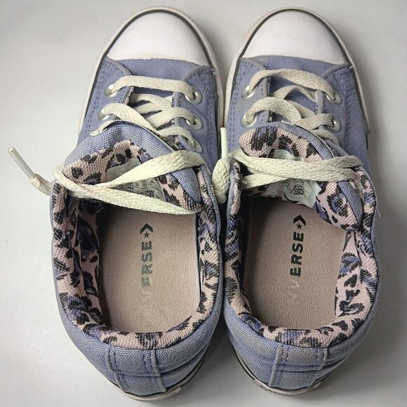 Converse All Star Shoes Junior Youth Size 1 Lavender Purple Cat Print Low Top - Picture 8 of 16